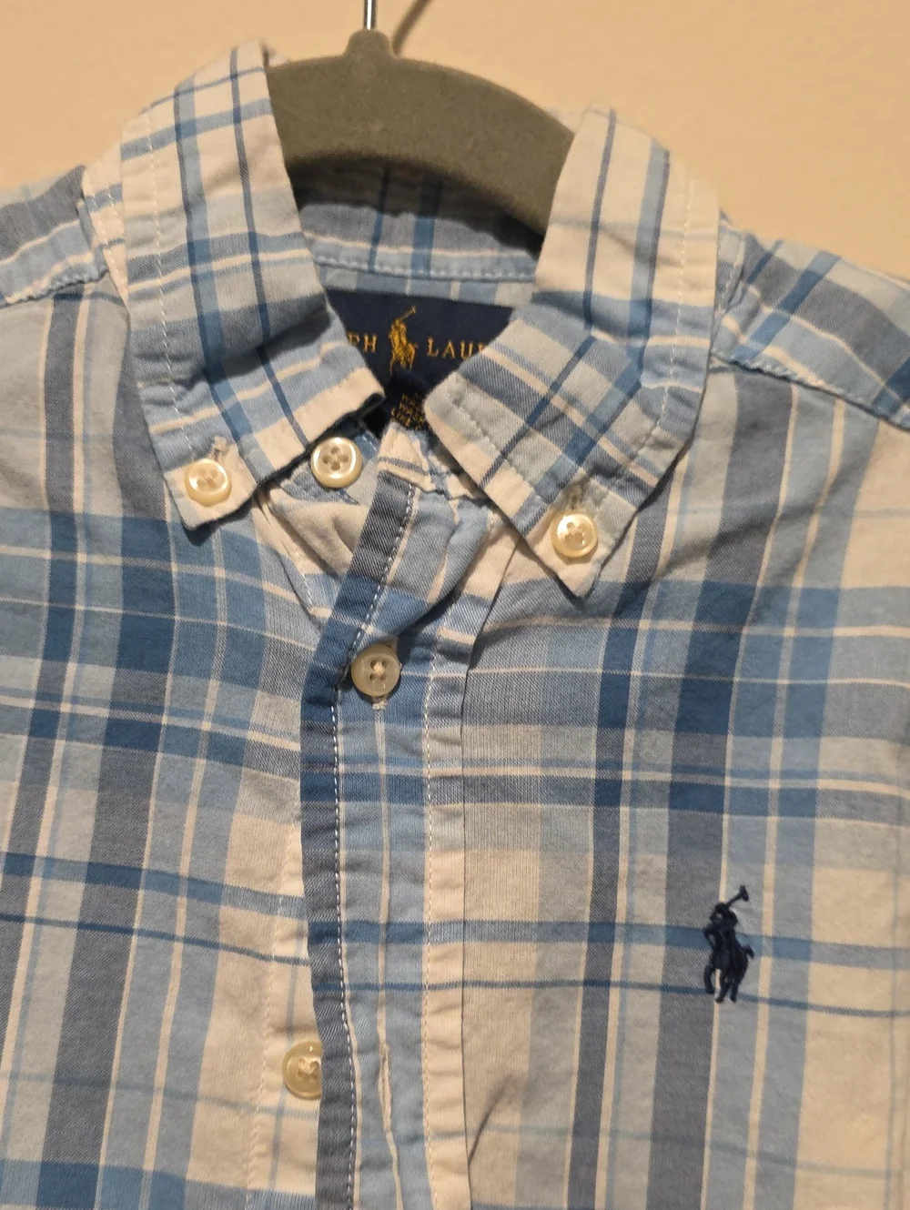 Ralph Lauren Light Blue and White Plaid Button-Down Shirt for Kids 2 T